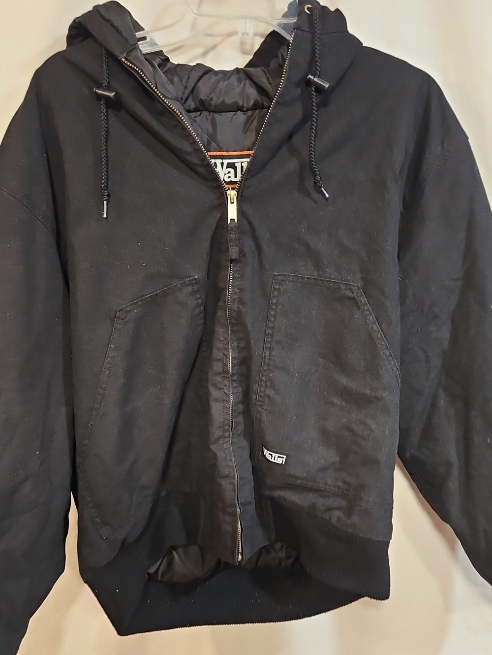 Walls Black Hooded Coat with Front Pockets